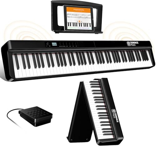 TERENCE Foldable Digital Piano 88 Weighted Keys Full Size | Electric Piano Keyboard with 2000mAh Rechargeable Battery 50W Speakers Display Support MIDI Bluetooth