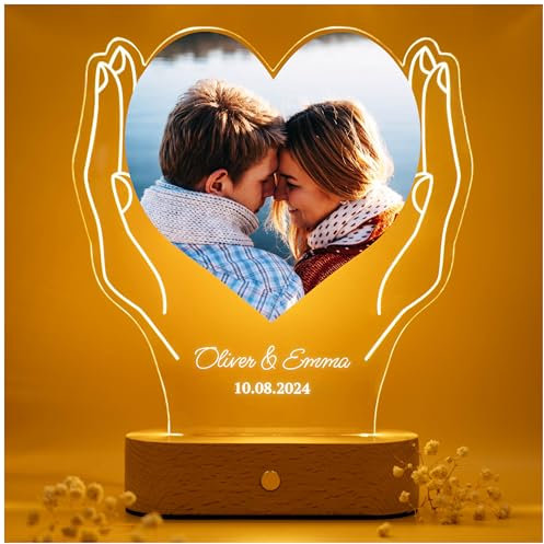 Geschenkfreude Bild personalisiert mit Foto und Text - personaliserte Valentinstag Geschenke für Männer und Frauen - Paar Geschenke - Freund und Freundin - beleuchteter Bilderrahmen LED aus Acryl