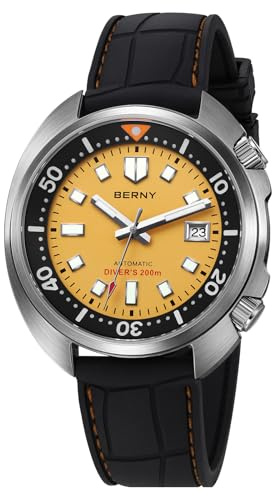 BERNY Montre Automatique pour Hommes 200M étanche Montre de Plongée Mécanique à Aiguilles avec Verre Saphir AR Super Luminiscent Montre de Plongée à la Mode