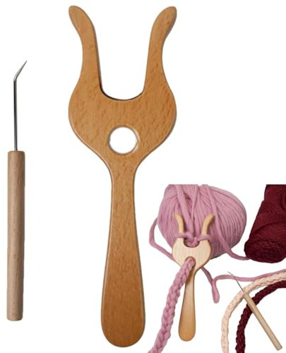Fourchette à – Fourche à tricoter polyvalente en bois et métal | Fourche à tricoter en bois durable avec crochet | Fourche à tricoter pour le tressage et les travaux manuels