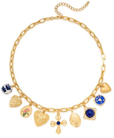 LILIE&WHITE Collana con ciondolo a croce in oro Ciondolo a forma di cuore alla moda Collana grossa in oro Collane alla moda con perla a forma di cuore e fiore Collana girocollo gioielli, Ottone, Non