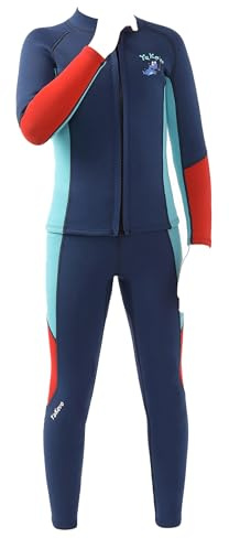 TSSOE Combinaison Plongée 2 Pièces pour Enfant Garçons Crop Wetsuit Maillot de Bain Thermique en Néoprène 2.5mm Bleu Marine 11-12 Ans