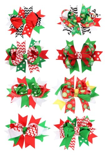 Ipetboom 8pièces Pince à Cheveux de Noël avec Nœud Papillote Épingle à Cheveux pour Fête Lot de Barrettes de Noël Classique