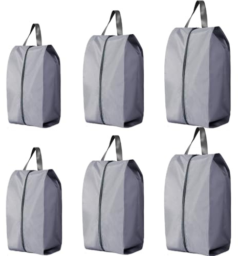 CJWLKJ 6Pcs Multi-Size Travel Shoe Bags Portable Travel Gifts Shoe Organizer with Zipper Closure, Waterproof Nylon Shoe Storage Organizer with Handle Travel Bags for Men and Women, Grey