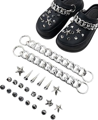 tikono Gotiska skoberlocker, 24-delar metall spikar och kedja set tillbehör, punk rock biker-stil skoberlocker