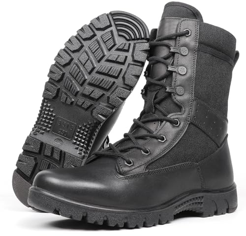 LUDEY Men’s Military Tactical Boots Non-Slip Comfortable Duty Combat Hiking Security Army Police Boots for Work & Casual