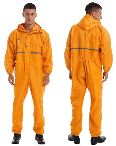 Tuta Da Lavoro Uomo Tuta intera con cerniera da uomo, tuta da lavoro, tuta riflettente, antipioggia, impermeabile con cappuccio for motociclisti(Yellow,190)