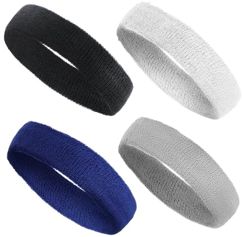 LIQWEI 4 stycken svettband panna, sport pannband svart ventilerande pannband bomull svettband pannband män sport för löpning cykling jogging tennis fotboll