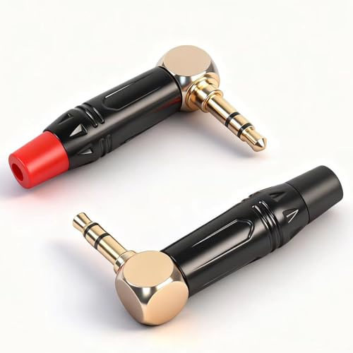 RUNCCI-YUN 2 st jackkontakt 3,5 mm TRS lödning stereo, 3,5 mm telekontakt 3-polig, ljuduttag gör-det-själv AUX reparation lödning, (svart + röd)