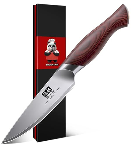 SHAN ZU Spelucchino 10 cm, Coltello Giapponese da Cucina per Frutta e Verdura, Acciaio Inossidabile 10Cr15MoV ad Alto Contenuto di Carbonio, Lama Affilata e Manico Ergonomico in Legno Pakka