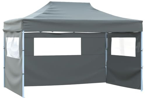 Nqyjm Trädgårdspaviljong utomhus hopfällbart tält med 3 väggar 431 x 291 x 315 cm antracit, paviljong tält tält för bröllop, camping, kommersiella evenemang