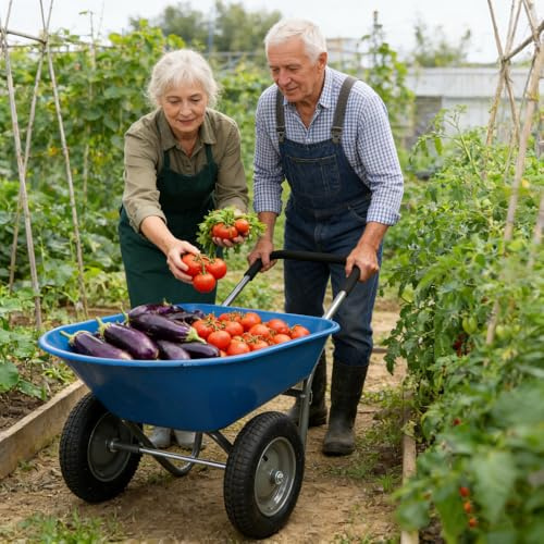 DWLNDJR Steel Tray Wheel Barrow Two Wheeled Trolley for Green Garden 15 inch Pneumatic Wheel (Blue + ABS+Steel(Q235))