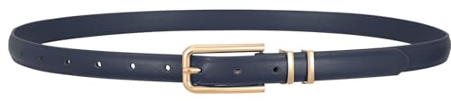 VONMELLI Women Skinny Leather Belt Thin Waist Belt for Women Jeans Dress Fashion Ladies Belt with Gold Buckle