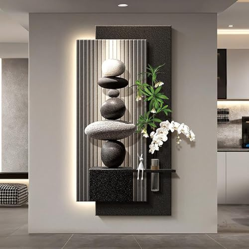Decoración de pared 3D con luz LED, fuente de alimentación enchufable, mural colgante con jarrón y planta artificial para sala de estar, dormitorio, oficina