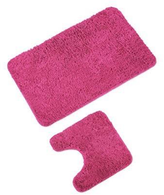 WohnDirect Alfombrilla de baño Conjunto - Alfombra baño Juego - Antideslizante - Lavable - Alfombra para el Cuarto de baño - Rosa - 60 x 100 cm + 45 x 45 cm con Recorte