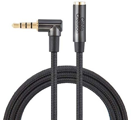 CableCreation Audio Verlängerung 50cm, 3,5mm TRRS-Audio-Stereokabel(Stecker auf Buchse), Rechtwinkliges HiFi-Zusatzkabel mit versilbertem Kupfer, 24K vergoldet (mikrofonkompatibel), 50cm