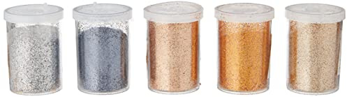 Baker Ross AR871 Metallic Glitter Shakers for Kids Arts and Crafts — Glitter Containers Ideal for Crafting in Classrooms, Schools, and Preschools (Pack of 5)