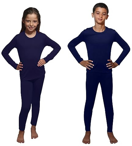Kids Thermal Underwear Skins Set Long Sleeve Top Vest and Long Johns Leggings, Boys Girls Base Layer, Football, Sports, Ski Blue 10-12