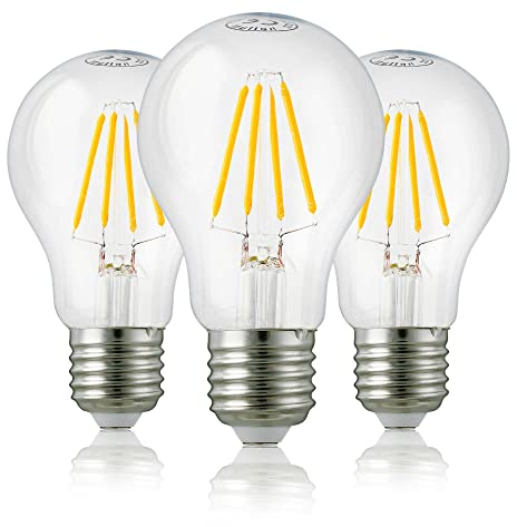 hellum LED Glühbirne E27 dimmbar, E27 7W warmweiß LED Lampe mit 806 Lumen LED Filament, E27 Vintage Led Leuchtmittel ersetzt 60-Watt Glühbirne, 2700 Kelvin warmweiss Klar, 206517 3er Pack