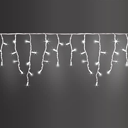 Luccika Cascata di Stalattiti 5x0.5 mt con 190 MaxiLed Bianco Ghiaccio e flash Bianco Ghiaccio tenda a pioggia Professionale per uso esterno interno Prolungabile