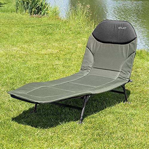 Atlas Fishing Bed Chair | Sturdy & Comfortable Carp Fishing Recliner with Adjustable Mudguard Legs – Lightweight & Durable Design