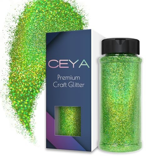 Ceya 3,5 oz/100 g ultrafin glitterpulver laser ljusgrön holografisk glitter 0,3 mm 0,3 mm för slime epoxi harts hantverk glas smycken nagelkonst festival makeup målning bröllopskort