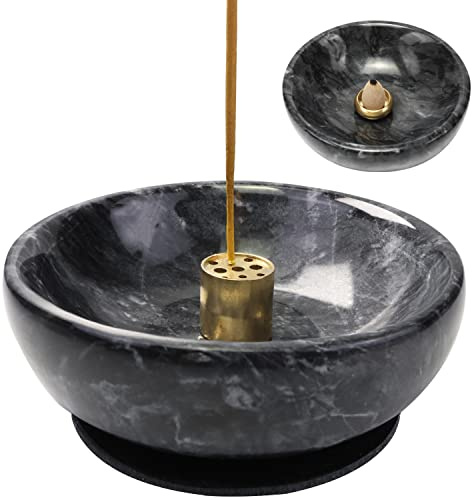 Natural Marble Palo Santo Holder, Handmade Stick Incense Burner Ideal for Smudging, Decoration. Easily Grab All Incense Ash (Black A)