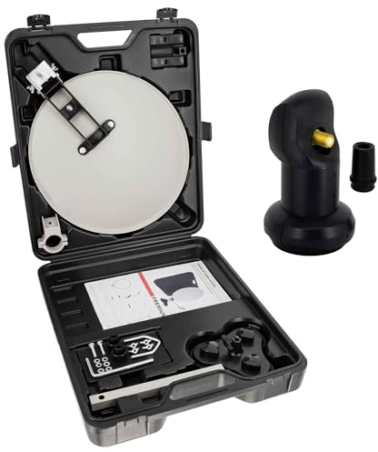 PremiumX Camping SAT Anlage Satellitenschüssel Single LNB Tischhalter Masthalter Saugfuß im Koffer Camp Zubehör