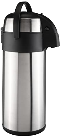 Airpot Pumpkanne aus Edelstahl - 5 Liter - Isolierkanne für heiße und kalte Getränke - Thermo Kaffee Tee Kanne Getränke Spender doppelwandig drehbar auslaufsicher