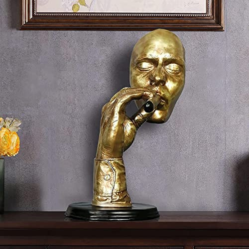 LIPPSY Smoking Thinker Statue,Smoking Cigar Man Statue,Abstract Art Resin Figurine,Modern Creative Home Sculptures Objects Piano Desktop Decor (Color : Gloden)