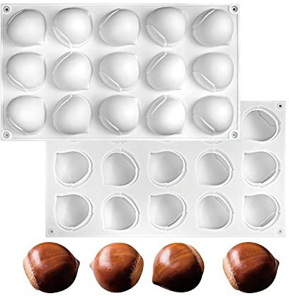 mostsom Mini stampo in silicone a forma di castagna, 15 cavità antiaderente per cioccolato, fondente, caramelle, biscotti, gelatina (castagna A)