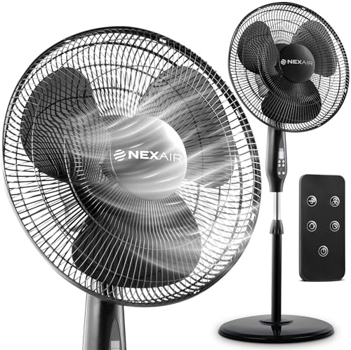 NEXAIR Oscillating 16 Inch Pedestal Stand Up Quiet Operating Room Fan With Remote Control, 3 Speed, with Adjustable Height, Standing Fan Great For Office & Living Room