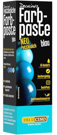 DECOCINO fettlösliche Farbpaste Blau - 15 g - öl-basierte Lebensmittelfarbe, ideal zum Einfärben von Schokolade, Buttercreme, Fondant oder Kuchenteig