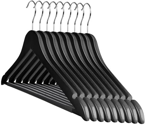 Jago® Kleiderbügel - Holz, Hosensteg und Schlaufenkerben, Haken 360 Grad drehbar, 30er Set, für Anzug, Hemden, Kleider, Schwarz - Holzkleiderbügel, Garderobenbügel, Wäschebügel, Hemdenbügel, Bügel