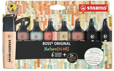 STABILO - Textmarker - BOSS ORIGINAL NatureCOLORS - 8er Pack - beige, warmgrau, grünerde, siena, schlammgrün, umbra, 2x schwarz