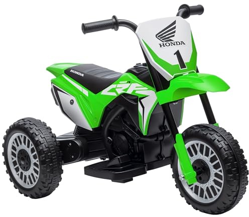 HOMCOM Moto da Cross Elettrica per Bambini Licenza Honda CRF450RL a 3 Ruote con Clacson, Moto Giocattolo in PP e Metallo, 71x40.5x43.5 cm, Verde