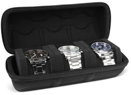 WisePoint 3 Slot Watch Box, EVA Watch Holder Box Watch Storage Box for Men and Women, Watch Travel Case with Detachable Sponge Jewellery Box for Most Watches and Smart Watch (black)