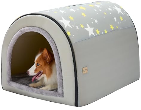 Jiupety - Casa-cama para mascotas, 2 en 1, tipo cueva, con techo, cómoda, portátil, para perros medianos y grandes, tamaño 2XL (89 x 69 x 66 cm), hasta 32 kg, gris