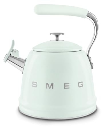 Smeg, Bouilloire Sifflante WKF01PG, en Acier Inoxydable, Capacité 2,3 L, Couvercle Amovible et Bec Doseur, Compatible avec Induction, Vert d'Eau