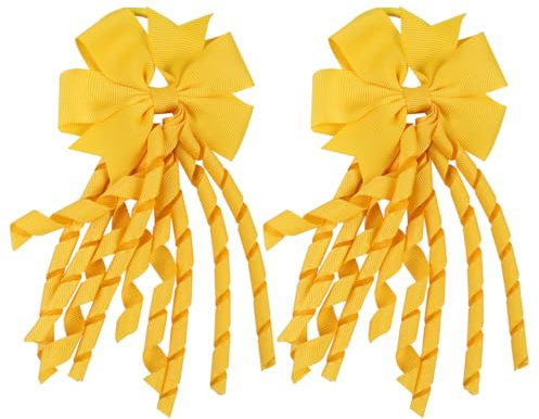 Laroal Lot de 2 banderoles en Spirale pour Cheveux – Bandeaux pour Cheveux bouclés, élastiques Queue de Cheval, Rubans Cheveux, Pompons Filles, Tout-Petits, école, Accessoires de fête – Jaune