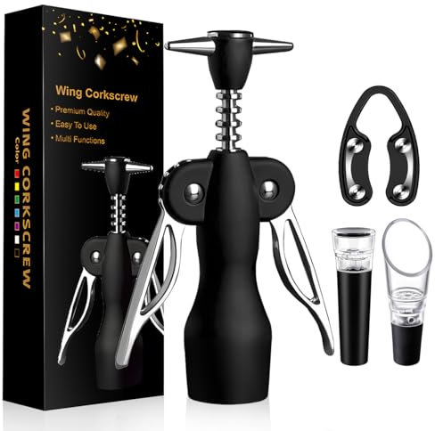 Apribottiglie per vino, cavatappi multifunzione per tutti i tappi in sughero e tappi per birra, cavatappi vino, apribottiglie vino set regalo (black001)