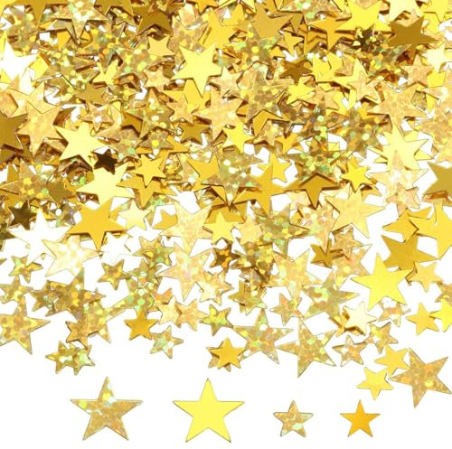 DazzJoy 4000 Stück Glitzer Streudeko Sterne Konfetti Weihnachten, 10mm & 6mm Sterne Deko Gold, Weihnachtskonfetti Deko Sterne, Glitzersterne Streudeko Silvester,Pailletten Stern Tischdeko Streusterne