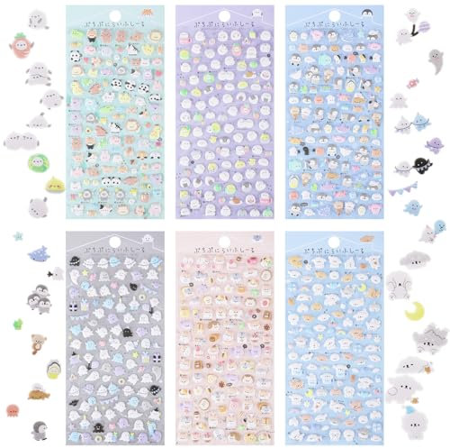 600+ 3D Puffy Stickers,6 Blatt Süße Mini-Aufkleber Kinder,Kawaii Tiere Aufkleber,3D-Aufkleber für Kinder,Wasserdicht Tiere Sticker DIY Set,Winzige Aufkleber für Handyhüllen,Notizbuch,Scrapbooking