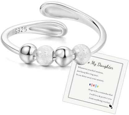 HEEYA Bague Anti Stress Femme en Argent 925 Hypoallergénique - Bague Spinner Réglable avec Perles Tournantes pour Anxiété Cadeau Adulte