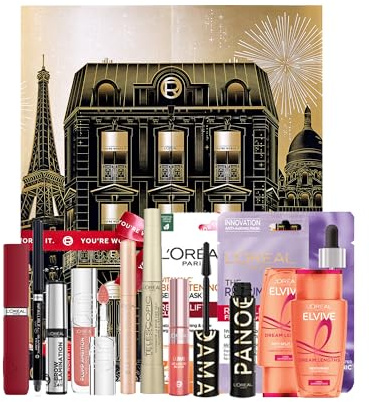 L'Oréal Paris 2025 Festive Beauty Advent Calendar, Luxurious 12-Day Gift Set Featuring Iconic Makeup, Premium Skincare, & Nourishing Haircare Favourites, A Must-Have Treat Worth Over £108