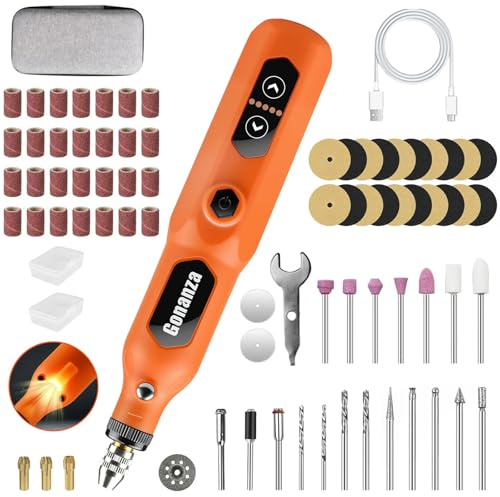 GONANZA Mini Cordless Rotary Tool Kit with Case & 78 Pcs | 5-Speed Variable Speed, LED Light | USB-C Rechargeable for Grinding, Polishing, Engraving, Sanding & Detailed DIY Crafts