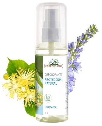 Corpore Sano - Desodorante en Spray Tilo y Salvia, Natural, Elimina el Mal Olor, Hasta 24h de Protección, Extracto Bio Certificado, Vegano, Sin Parabenos, Siliconas Aluminio, ni Triclosán, 80ml