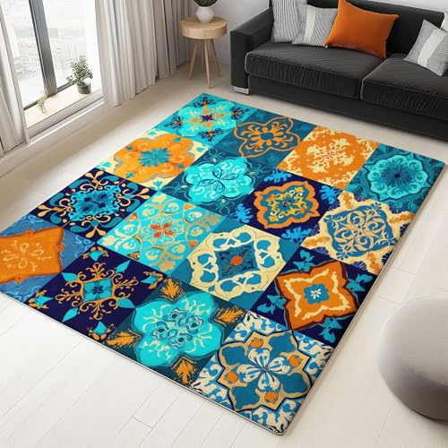 3D Tappeti Motivo Geometrico A Patchwork Di Piastrelle Tappeto a Pelo Corto, per Soggiorno Camera da Letto Multicolore Tappeti, Interni Tappeto Antiscivolo Adatto Agli Animali 160 x 230 cm
