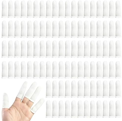 100PCS Cotton Finger Cots with Elastic Cuffs, 7cm White Tubular Finger Covers Non-Cut Style, Breathable Thumb Protectors Fingertip Guards for Daily Protection, Manicure Aftercare & Fine Work