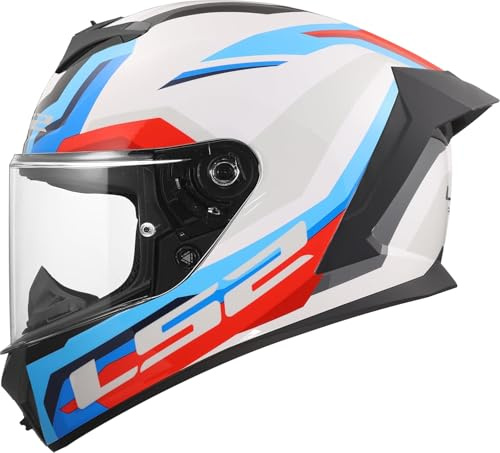 LS2 Helmets Casco Integral Modelo FF820 Rapid III Hyper Blanco Azul y Rojo Totalmente Homologado 22.06 (L 59/60)